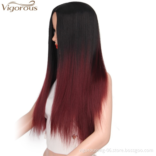 Vigorous Ombre Synthetic Wig Long Straight Red Wig Natural Looking Heat Resistant Wig for African American Women